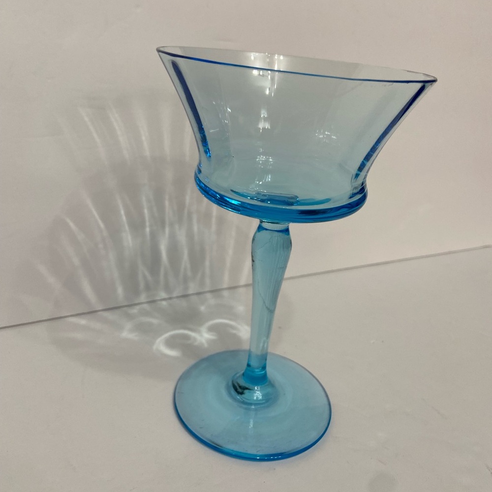 Crystal Blue Turquoise Tall Sherbet Glass Feminine Quite Luxury - Picture 6 of 13
